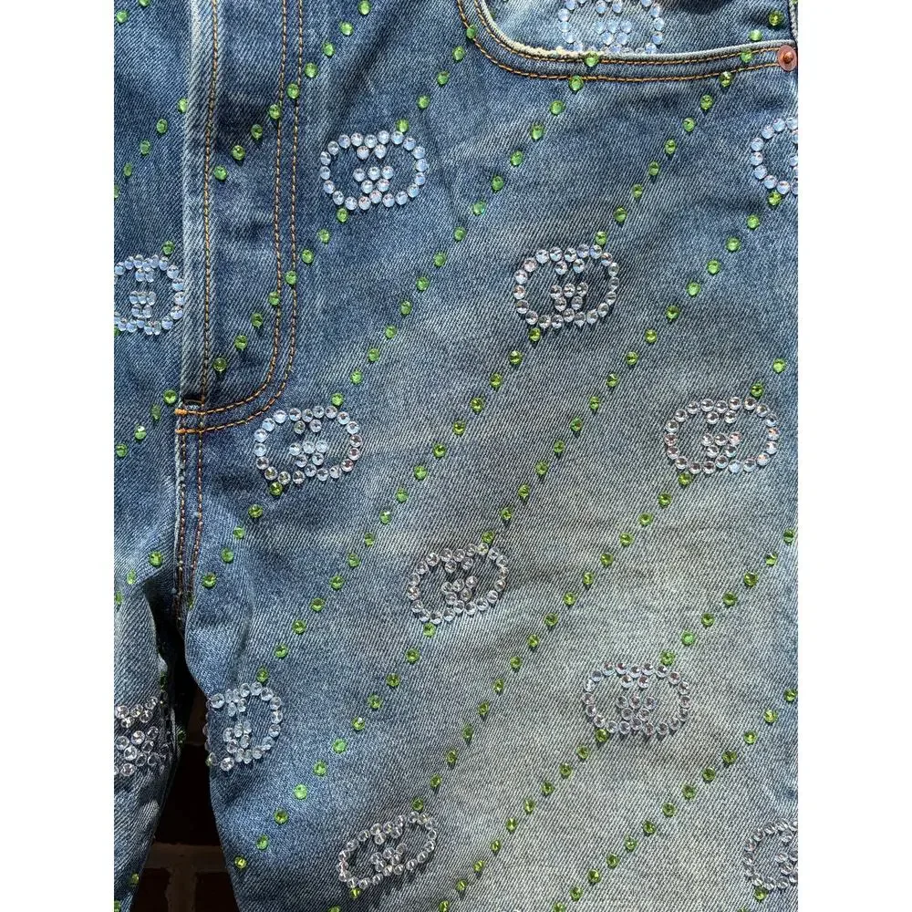 INTERLOCKING G STRAIGHT LEG JEANS, CRYSTAL AW23- size 32